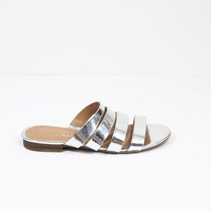 Women Faux Silver Leather Sandals sz 6 Coconuts by Matisse Flat Slides